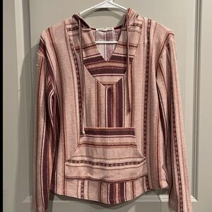 Wallflower Maroon and Light Pink Striped Hoodie